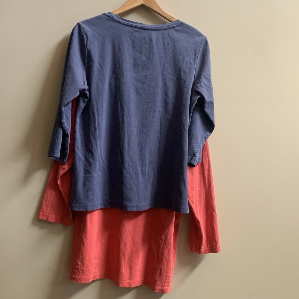 L.L. Bean Women's Top Shirt blue and pinkcoral. Crew Neck 3/4 Sleeve, 100%Cotton - Picture 2 of 16